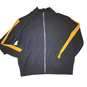 Wild Fable Womens Black Glitter Track Jacket Mustard Yellow Stripe Zip Up Medium